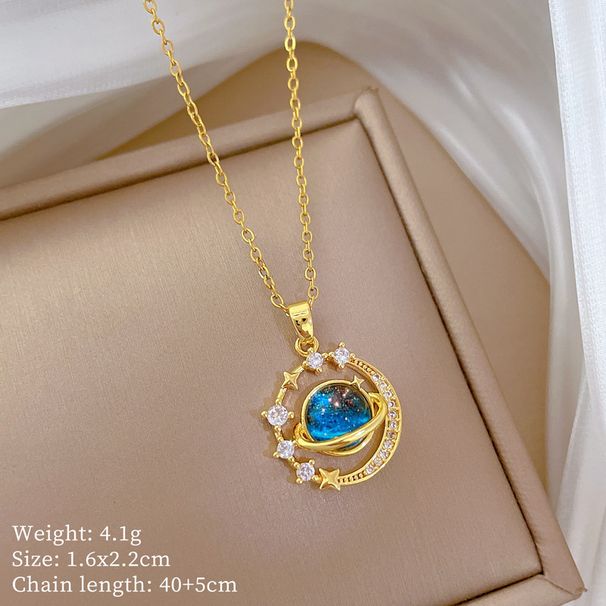 【 】 Starry Sky, Stars, Moon, Diamond, Light Luxury, Gorgeous Charm, Full Diamond Necklace, Women's Versatile Clavicle_ipsvogv.com