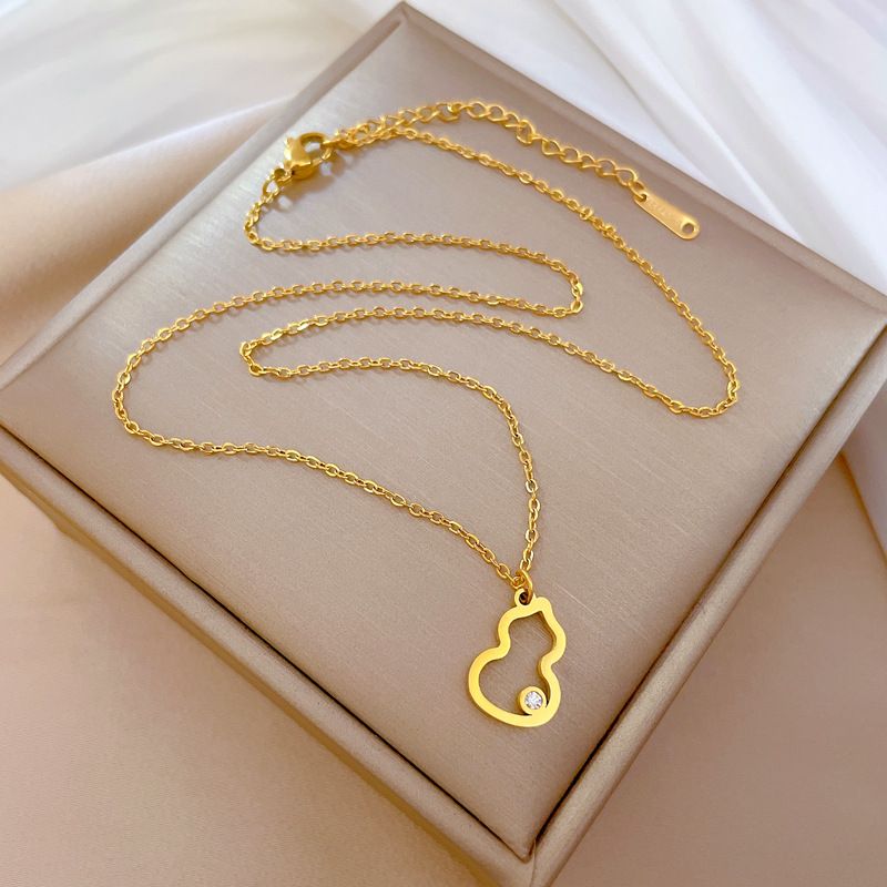 Body 【 Full Titanium Steel 】 Small Gourd With Diamond, Extremely Simple Personality, Real Gold Necklace Inside The Wind 【 】 Diamond, Personality,_ipsvogv.com