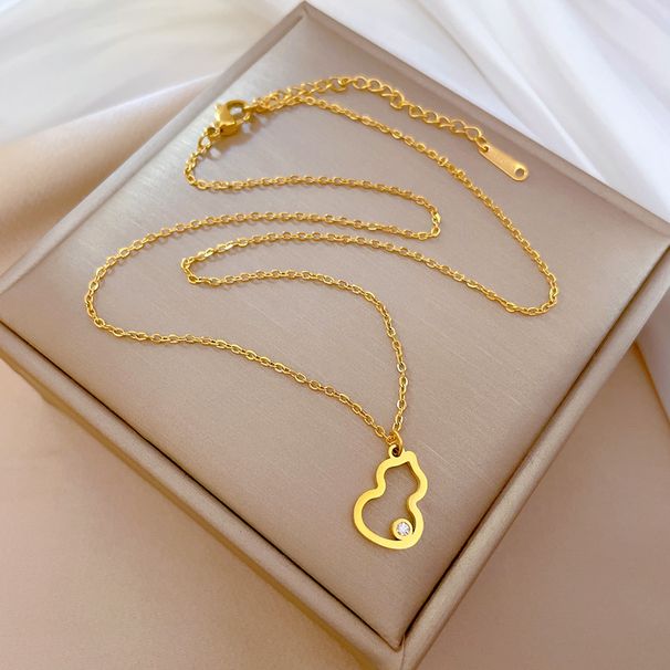 Body 【 Full Titanium Steel 】 Small Gourd With Diamond, Extremely Simple Personality, Real Gold Necklace Inside The Wind 【 】 Diamond, Personality,_ipsvogv.com