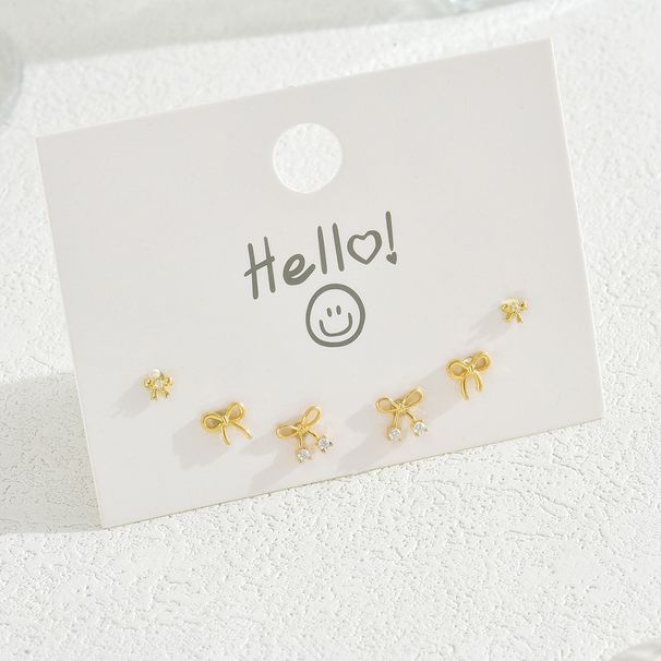 Sweet Forest style women's earring set, niche bow copper inlaid zircon design earrings, versatile earrings with_ipsvogv.com