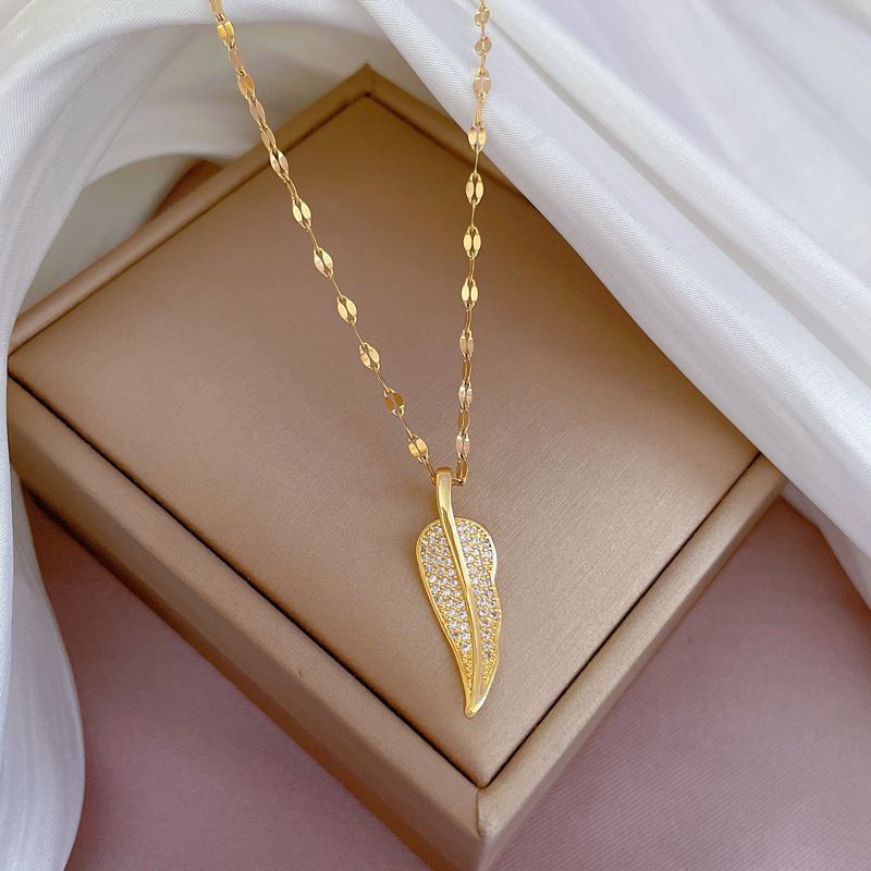 Titanium Steel 【 】 Light Luxury One Leaf Wealthy Micro Inlaid Real Gold Necklace For Women, Ins Internet Celebrity 【 】 Women,_ipsvogv.com