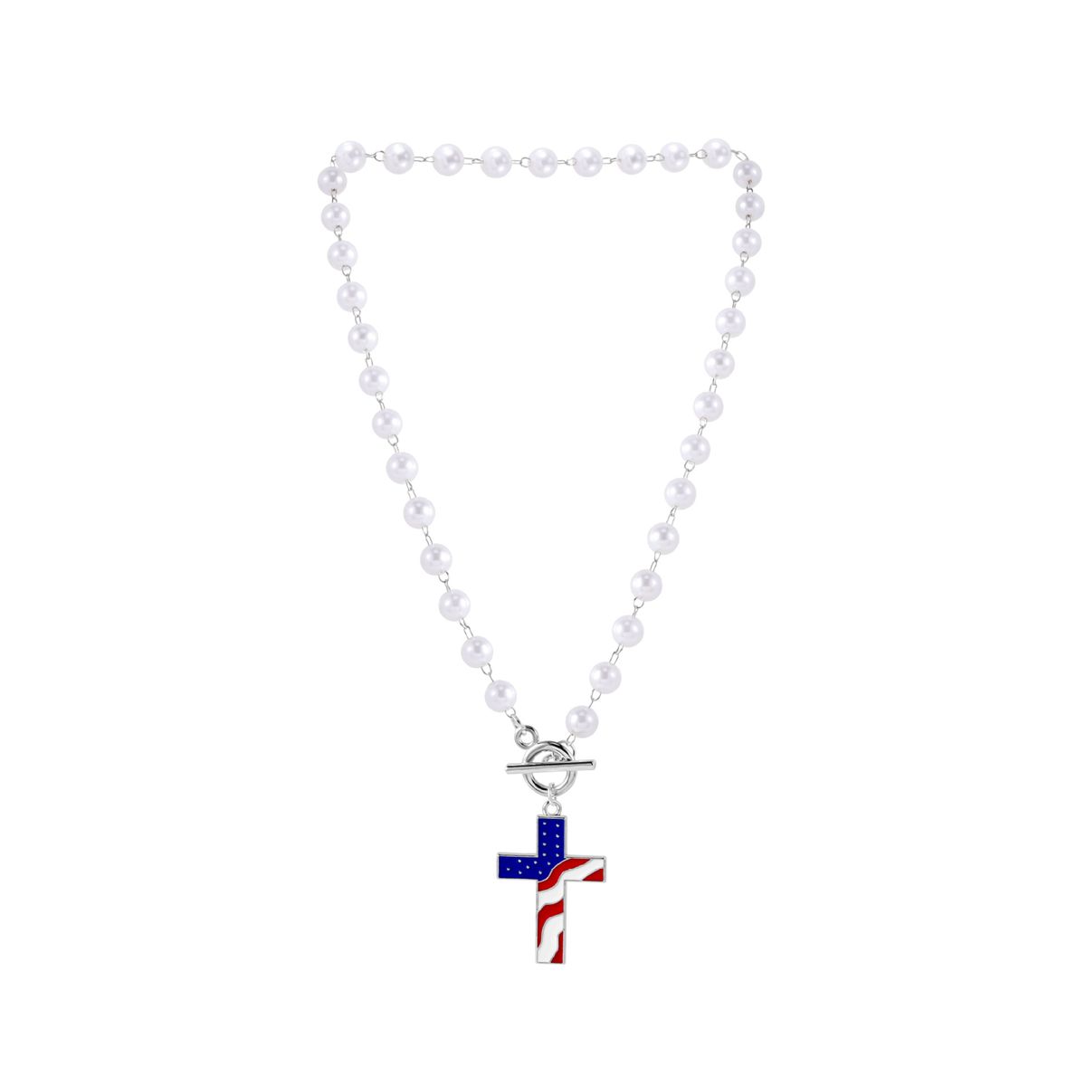 Personalized Trendy Cross American Flag Pendant Necklace Independence Day Jewelry_ipsvogv.com