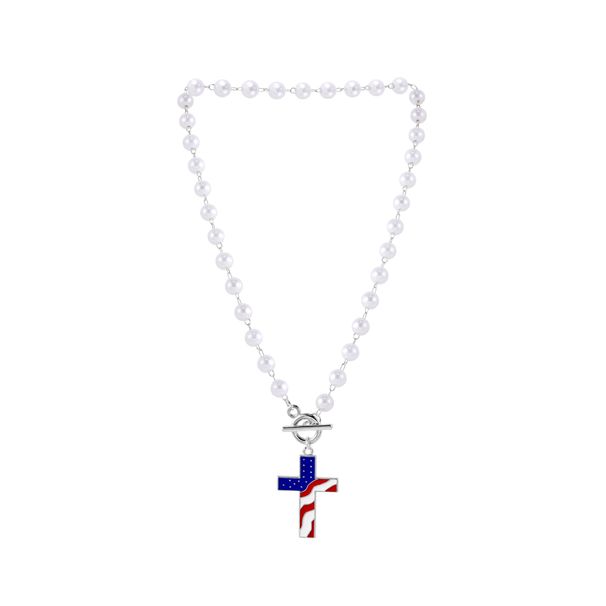 Personalized Trendy Cross American Flag Pendant Necklace Independence Day Jewelry_ipsvogv.com