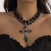 Cyberpunk Diamond Studded Cross Dark Style Crystal Beads Chain, Collarbone Necklace, Women's Accessories_ipsvogv.com
