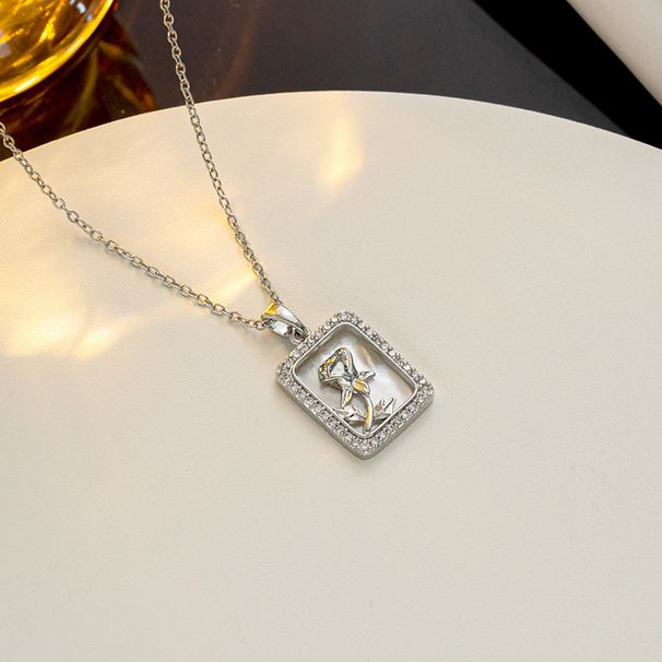 French titanium steel inlaid real fritillary rose necklace female personality fashion high sense niche exquisite clavicle chain fashion_ipsvogv.com