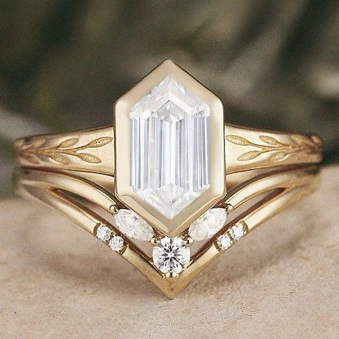 Sanjie 2025 New Jewelry Women's Gold Wheat Ear Shaped Pair Wedding Rectangular Zircon Ring_ipsvogv.com