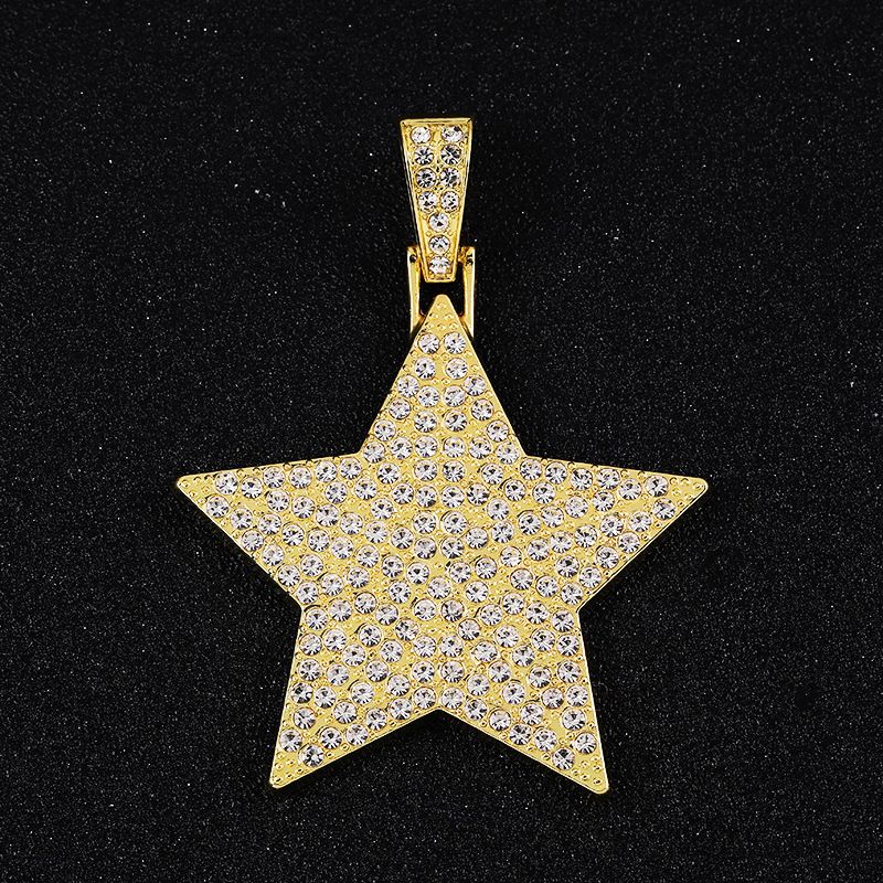 New Cuban Necklace Set For Men With Five-Pointed Star Diamond Pendant, High-Quality Electroplated Alloy Jewelry, Light_ipsvogv.com