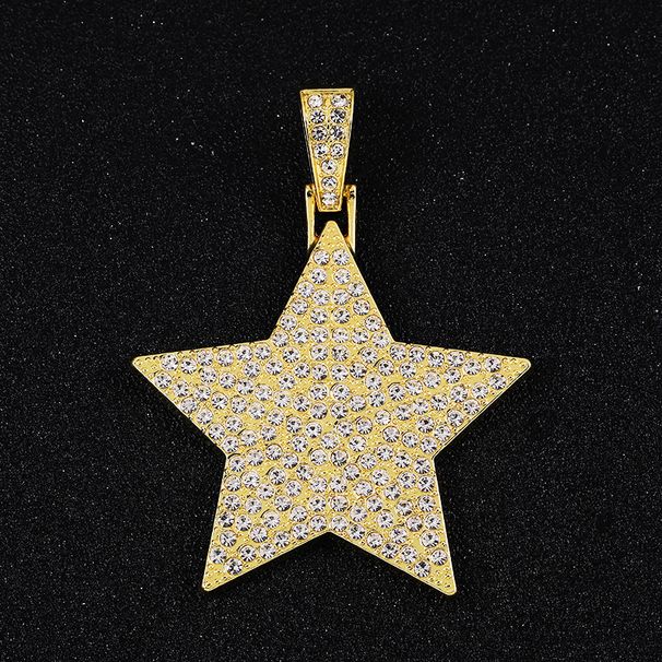 New Cuban Necklace Set For Men With Five-Pointed Star Diamond Pendant, High-Quality Electroplated Alloy Jewelry, Light_ipsvogv.com