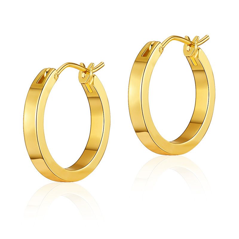 Brass plated K real gold minimalist hoop personality earrings hiphoop glossy circle metal texture earrings_ipsvogv.com