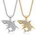 Hip Hop Jewelry Titanium Steel Gold-Plated Diamond-Studded White Shark Pendant Necklace_ipsvogv.com