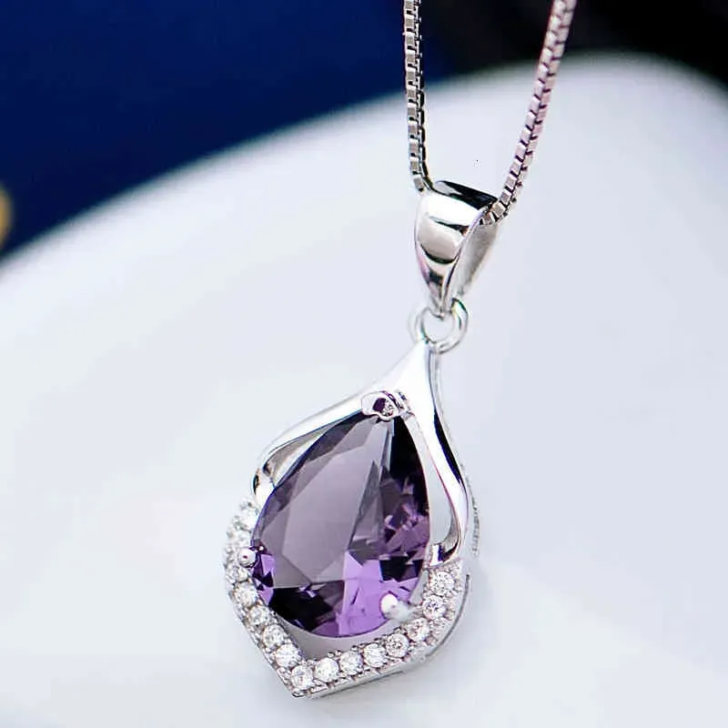 Bague Ringen Elegant Water Drop Shaped Hanger Amethist Ketting Voor Vrouwen Temperament Edelsteen Zier Sieraden_ipsvogv.com