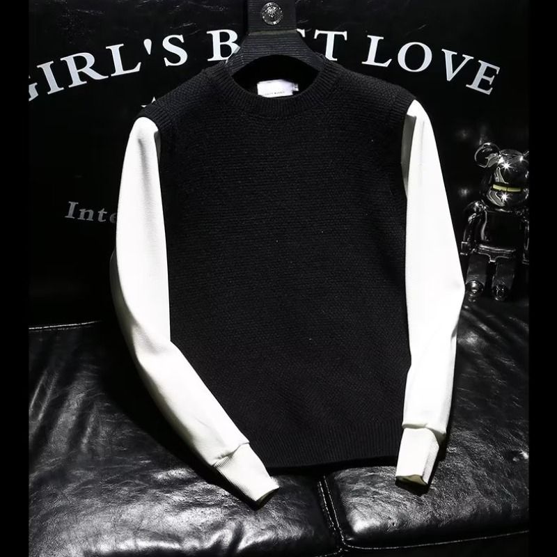 Men's Clothing new autumn and winter hot selling two piece sweater men's knitted vest set splicing bottoming shirt_ipsvogv.com