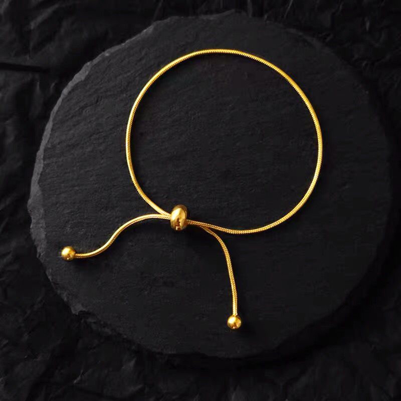 Simple And Adjustable Gold Snake Bone Chain, Round Bead Pull-out Titanium Steel Bracelet, Female Bracelet_ipsvogv.com