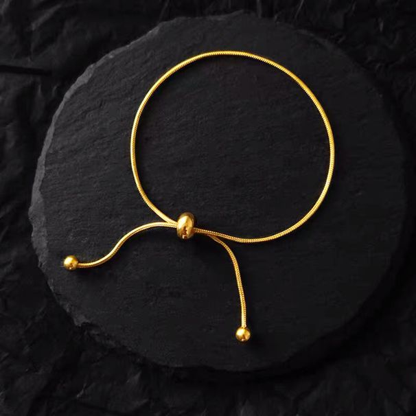 Simple And Adjustable Gold Snake Bone Chain, Round Bead Pull-out Titanium Steel Bracelet, Female Bracelet_ipsvogv.com