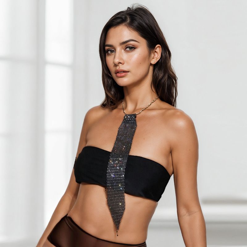 Jewelry personalized rhinestone mesh trendy tie fashionable multi row fishing net diamond nightclub hot girl tie_ipsvogv.com