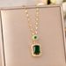 Classic Zircon Emerald Crystal Geometric Earrings Necklace Ring Set, High-end Temperament Collarbone Chain Jewelry_ipsvogv.com