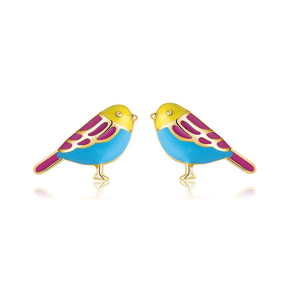 Colorful Bird Brass Real Gold Electroplated Earrings Small Design High End Earrings Fresh And Cute Personality Earrings_ipsvogv.com