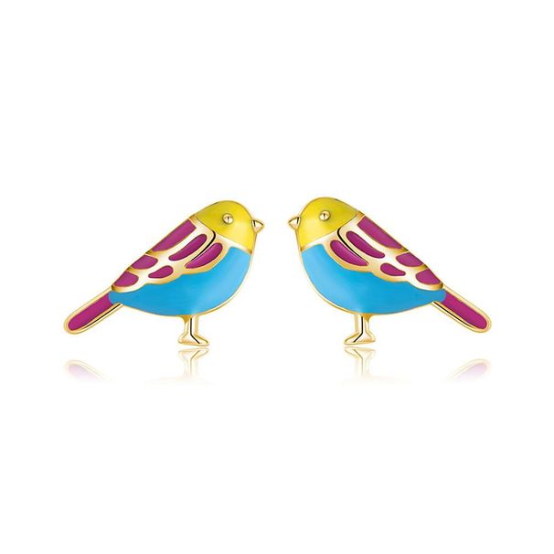 Colorful Bird Brass Real Gold Electroplated Earrings Small Design High End Earrings Fresh And Cute Personality Earrings_ipsvogv.com