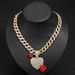 Hip Hop Love Red Drip Oil Arrow Heart Piercing Full Diamond Alloy Pendant Fashion Trend Cuban Necklace_ipsvogv.com