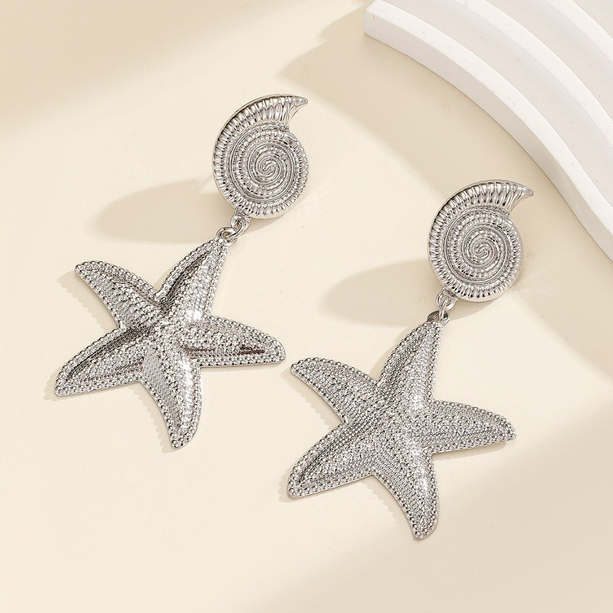 Vacation Style Starfish Metal Conch Creative Geometric Versatile Exaggerated Earrings For Women_ipsvogv.com