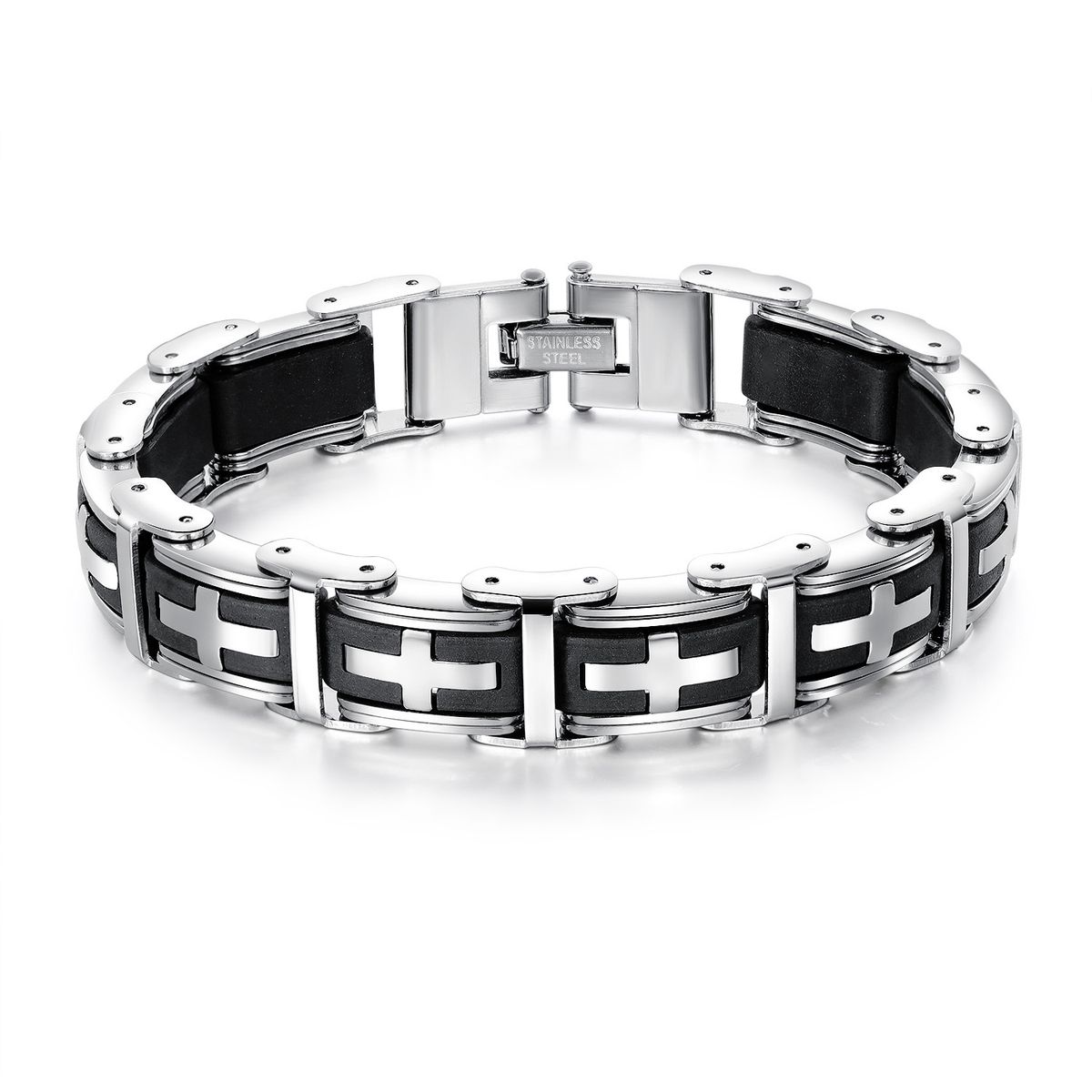 Men's Jewelry Personality Creative Jewelry Men's Bracelet Classic Cross Stainless Steel Silicone Bracelet Holiday Gift_ipsvogv.com