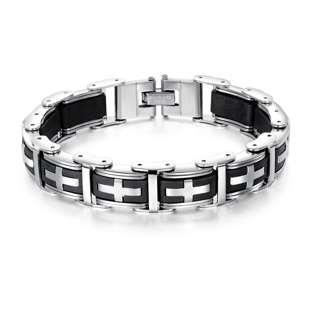 Men's Jewelry Personality Creative Jewelry Men's Bracelet Classic Cross Stainless Steel Silicone Bracelet Holiday Gift_ipsvogv.com