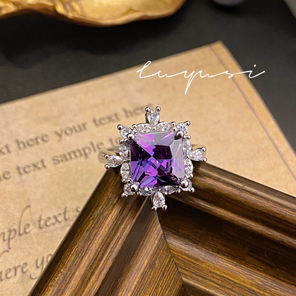 High Set New TZ068 End Jewelry Design Sense Full Zircon Purple Necklace Color Treasure Earrings Square Diamond Ring_ipsvogv.com