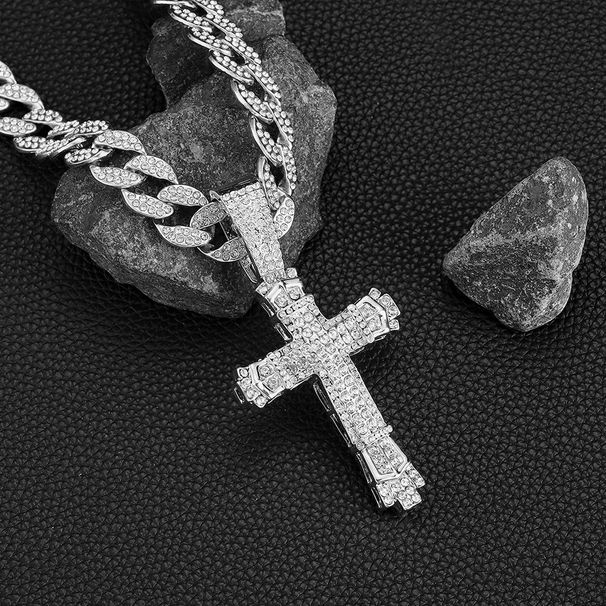 Personalized Cross Niche Design Street Full Diamond Watch Buckle Cuban Necklace Men's Jewelry_ipsvogv.com