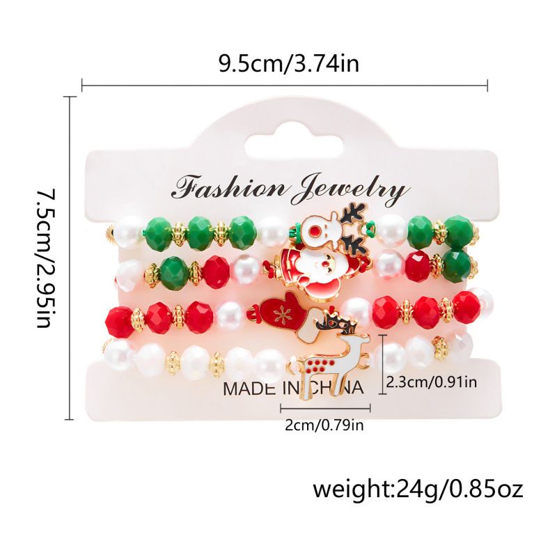 Christmas Soft Clay Pearl Beaded Fashion Bracelet Set Santa Claus Reindeer Pendant Party Unisex Wristband_ipsvogv.com
