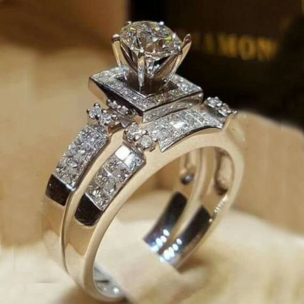 Sanjie's New Simulated Zircon Hearts And Eight Arrows Ring For Women's Fashion Full Diamond Engagement Set_ipsvogv.com
