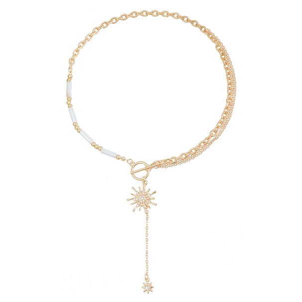 ins Bohemian Sun Flower Pendant Cylindrical Splicing Collarbone Chain Light Luxury Fashion Necklace_ipsvogv.com