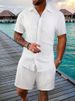 Men's Striped Lapel Shirt Shorts Trendy Casual Sports Suit_ipsvogv.com