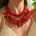 Fashion Ladies Necklace Versatile Multi Layer Coral Design Long Clavicle Chain Geometric Necklace Two Piece Set For Women_ipsvogv.com