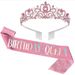 Pink Girl Etiquette Belt Rose Gold Birthday Party Decoration Props Crown Shoulder Strap Queen Ribbon Set Gift_ipsvogv.com