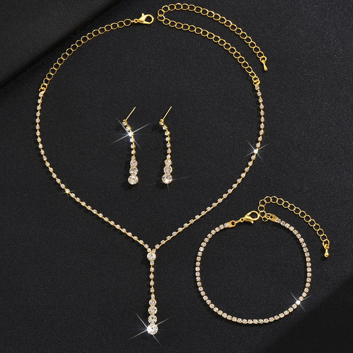 Bridal Jewelry Two-Piece Wedding Dress Accessories High-End Luxurious Super Shiny Blue Full Diamond Necklace And_ipsvogv.com