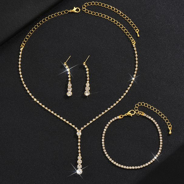 Bridal Jewelry Two-Piece Wedding Dress Accessories High-End Luxurious Super Shiny Blue Full Diamond Necklace And_ipsvogv.com