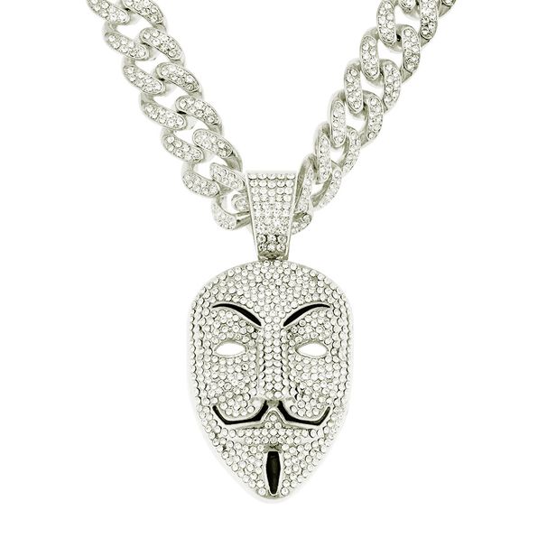 Ins domineering three-dimensional full diamond exaggerated mask pendant necklace nightclub bouncy cool Cuban chain_ipsvogv.com