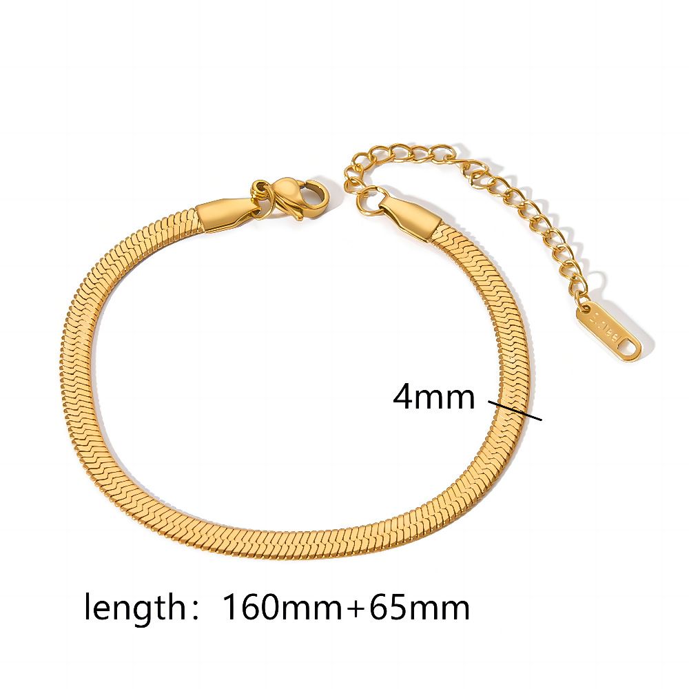 Ins Style Watch Gold-Plated Stainless Steel Cuban Flat Snake Chain Jewelry Bracelet_ipsvogv.com