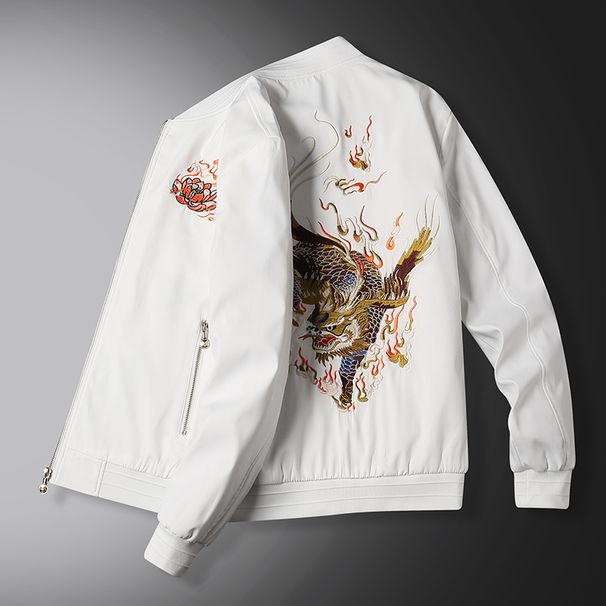 YGTOF Chinese Style Men's Embroidered Stand Neck Zipper Jacket Spring and Autumn Fashion Solid Color Long Sleeve Pockets Cardigan Coat_ipsvogv.com