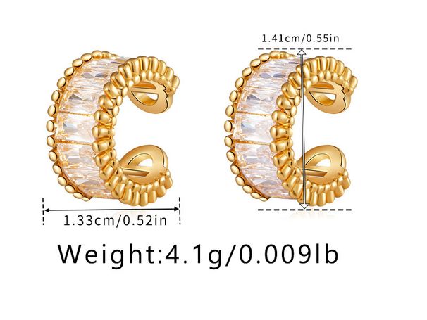 Ear clips inlaid with zircon four color temperament ear bone clips without ear holes copper plated K real gold C shaped light luxury style earrings_ipsvogv.com