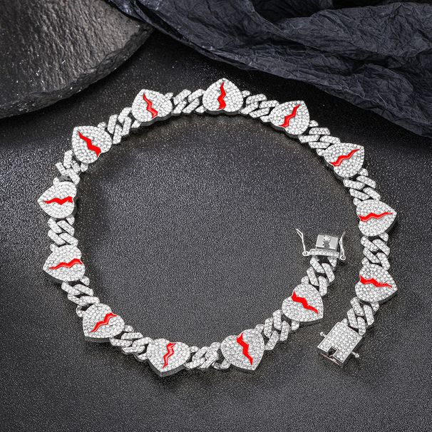 Personalized new love Cuban chain alloy diamond accessories red crack niche hip hop accessories_ipsvogv.com