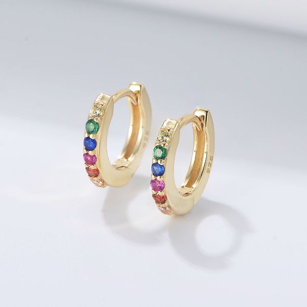 Women's Jewelry S925 Sterling Silver Round Micro Inlaid Colored Zircon Earrings Ins Niche Light Luxury Small Earrings_ipsvogv.com