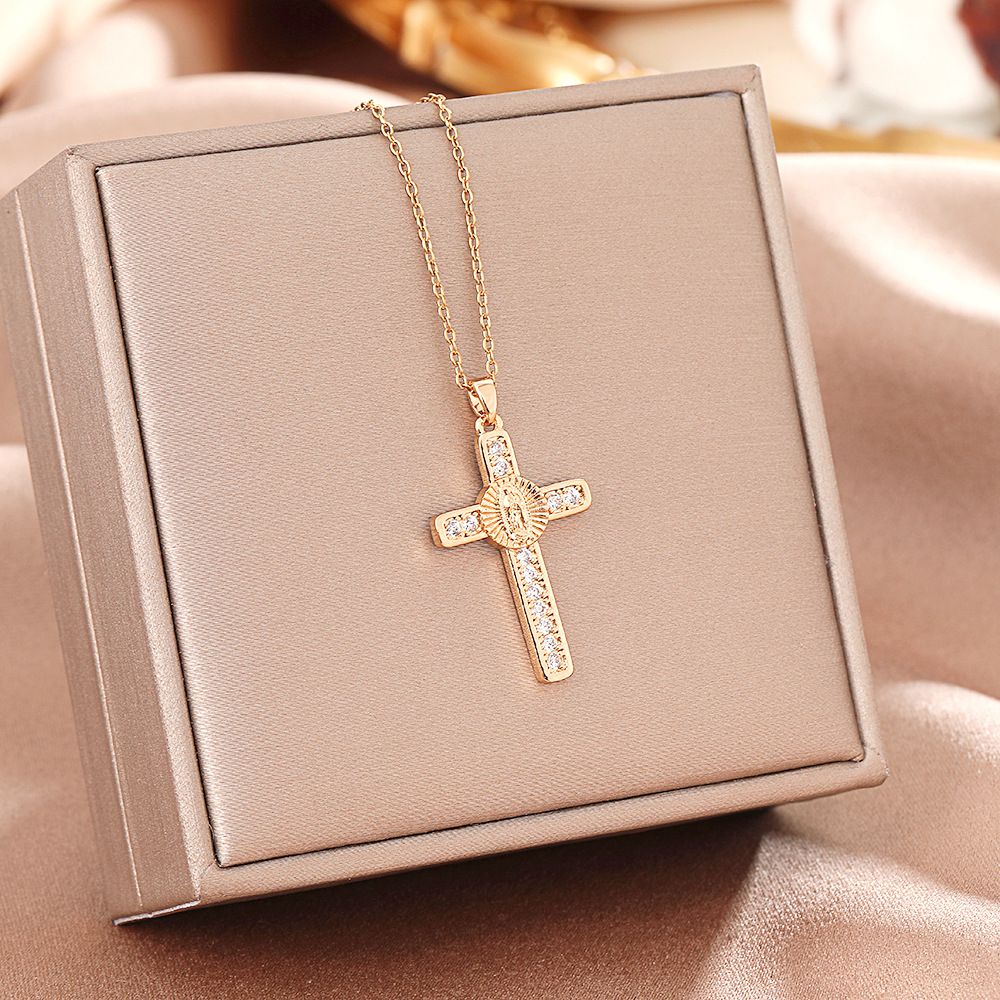 Titanium Steel Necklace, Madonna Cross Pendant, Personalized And Versatile, High-end Collarbone Chain Accessory_ipsvogv.com