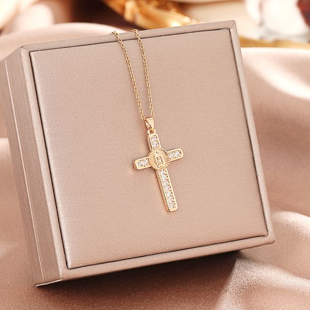 Titanium Steel Necklace, Madonna Cross Pendant, Personalized And Versatile, High-end Collarbone Chain Accessory_ipsvogv.com
