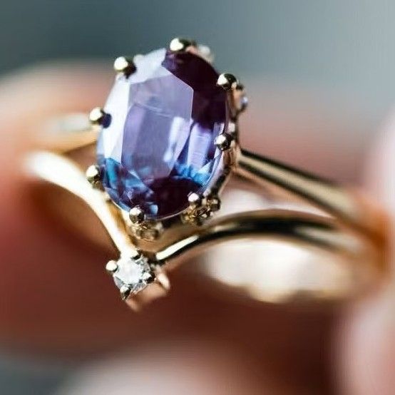 Sanjie Super Simple And Fashionable Women's Pair Ring Inlaid With Amethyst Gold Plated Ins Jewelry_ipsvogv.com
