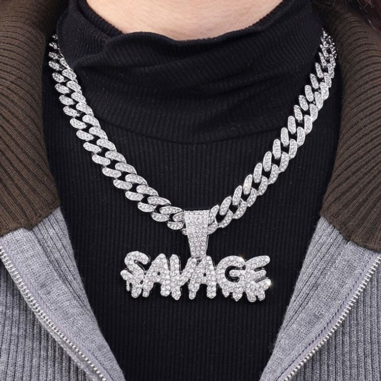 SAVAGE Large Pendant Hip Hop Cuban Chain Street Rap Alloy Full Diamond Personalized Necklace_ipsvogv.com