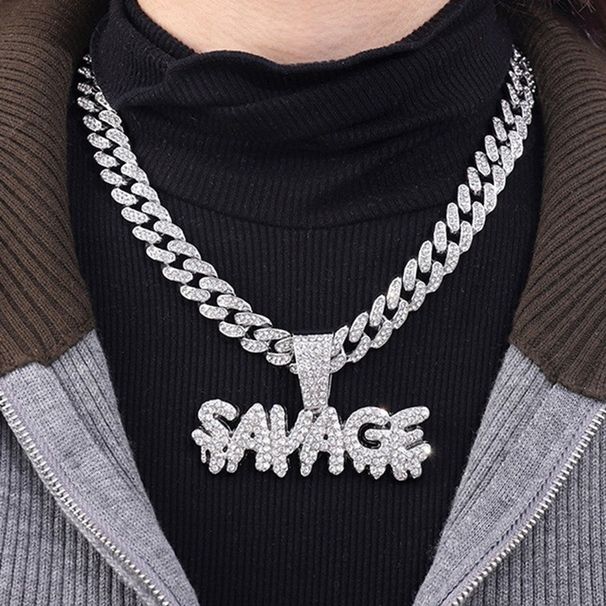 SAVAGE Large Pendant Hip Hop Cuban Chain Street Rap Alloy Full Diamond Personalized Necklace_ipsvogv.com