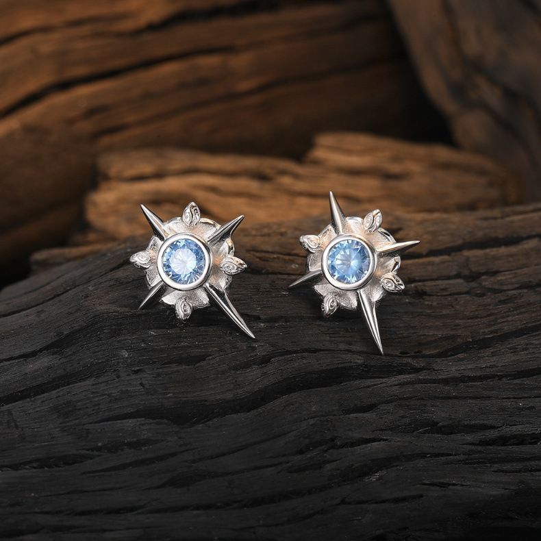 Eight Pointed Star Men's Trendy Blue, High-end, Simple And Versatile Earrings, Women's Hip-hop Personalized,_ipsvogv.com