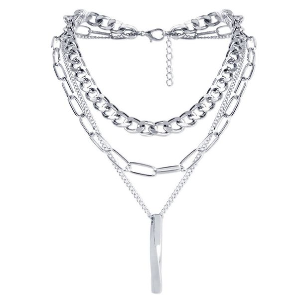 Exaggerated Silver Cuban Chain Alloy Pendant Multi Layer Necklace Hip Hop Dark Style Necklace_ipsvogv.com
