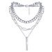 Exaggerated Silver Cuban Chain Alloy Pendant Multi Layer Necklace Hip Hop Dark Style Necklace_ipsvogv.com